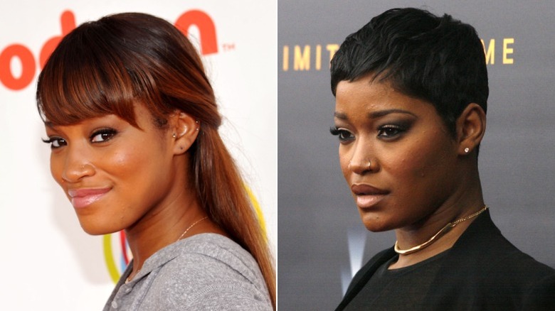 Keke Palmer with copper hair in 2011 and short hair in 2014