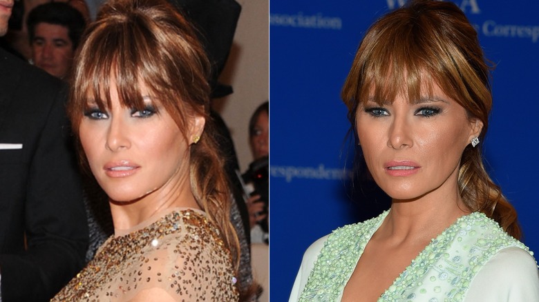 L: Melania Trump with bangs at the Met in 2010. R: Melania Trump with bangs in 2015.
