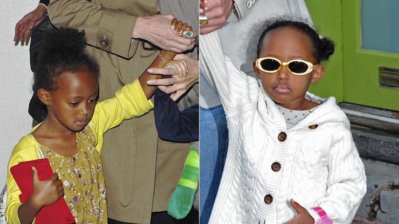 Zahara Jolie-Pitt in the late 2000s with her hair in buns.