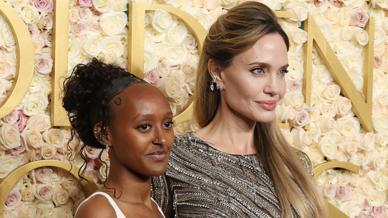 Zahara Jolie-Pitt and Angelina Jolie at the 2025 Golden Globes.