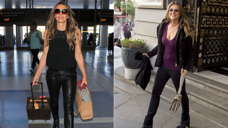Elizabeth Hurley wearing black outfits in 2015 and 2016.