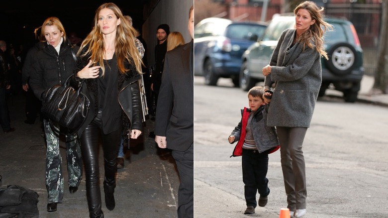 Gisele Bündchen's street style in 2012 and 2013 showing pants and coats