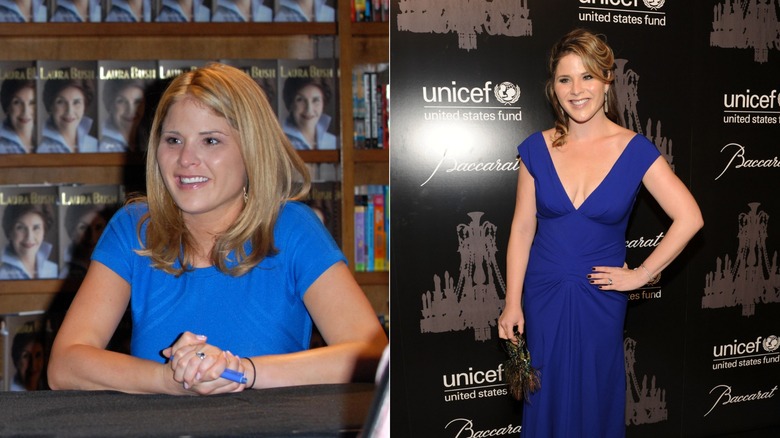 Jenna Bush Hager wearing a blue T-shirt and a blue gown