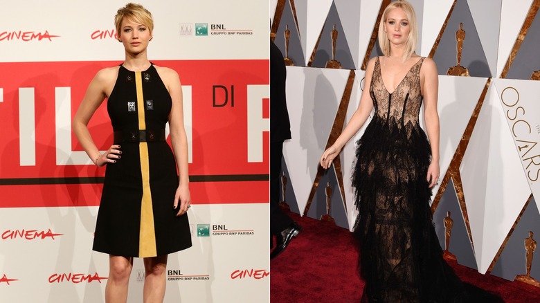 Jennifer Lawrence short hair and black dress