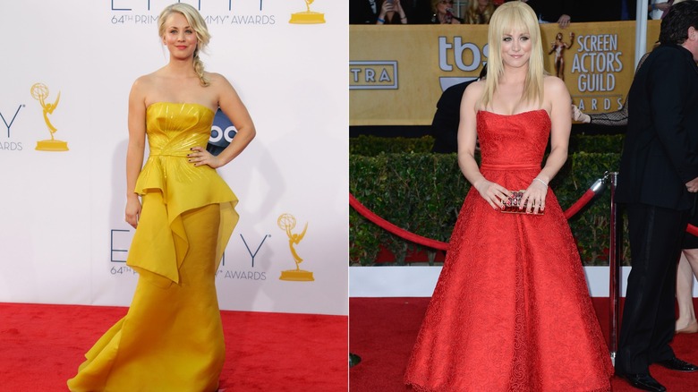 Kaley Cuoco in bright dresses