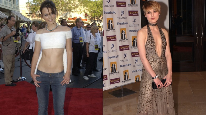 Keira Knightley at red carpet events in 2003 and 2004.