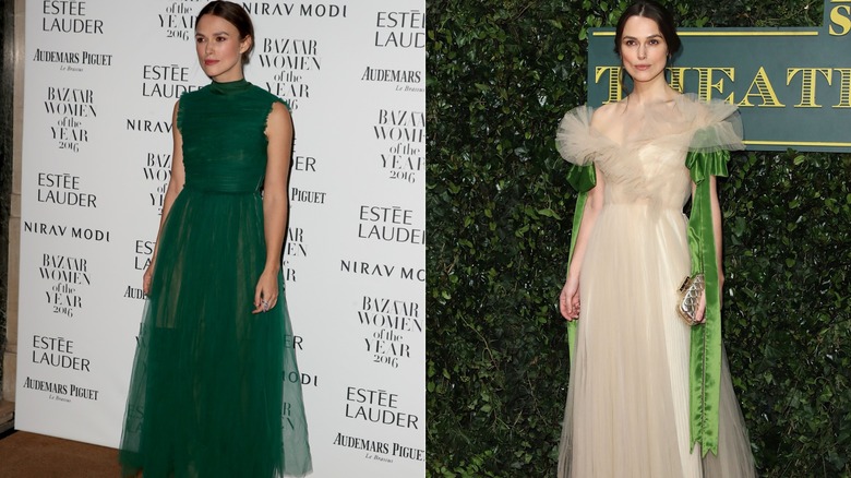 Keira Knightley at red carpet events in 2016 and 2017.
