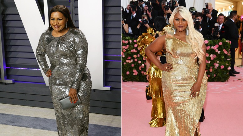 Mindy Kaling in silver and then gold sequins