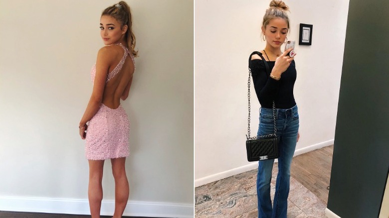 Olivia Dunne poses in her prom dress and for a selfie