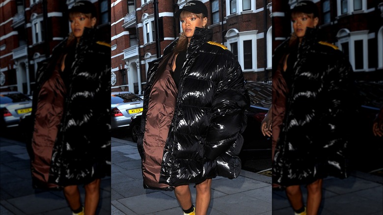 Rihanna in an oversized puffer jacket