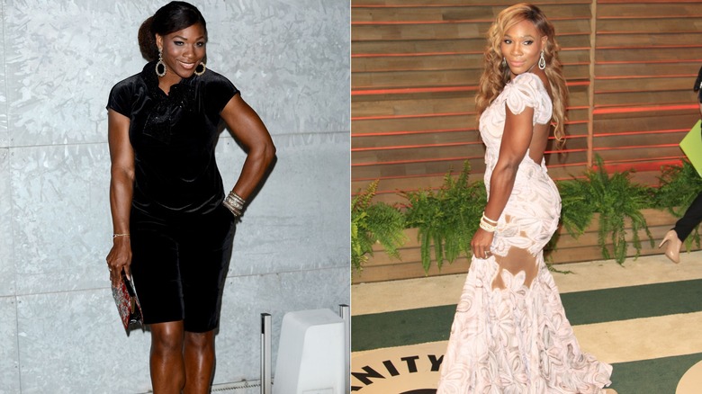 Serena Williams posing at red carpet events in 2013 and 2014.