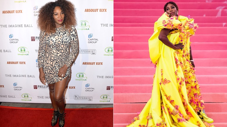 Serena Williams at red carpet events in 2018 and 2019.