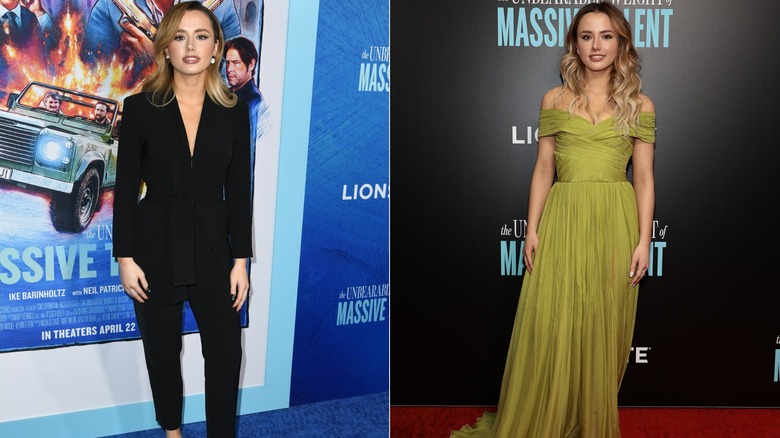 Lily Mo Sheen wearing an all-black outfit and a green dress