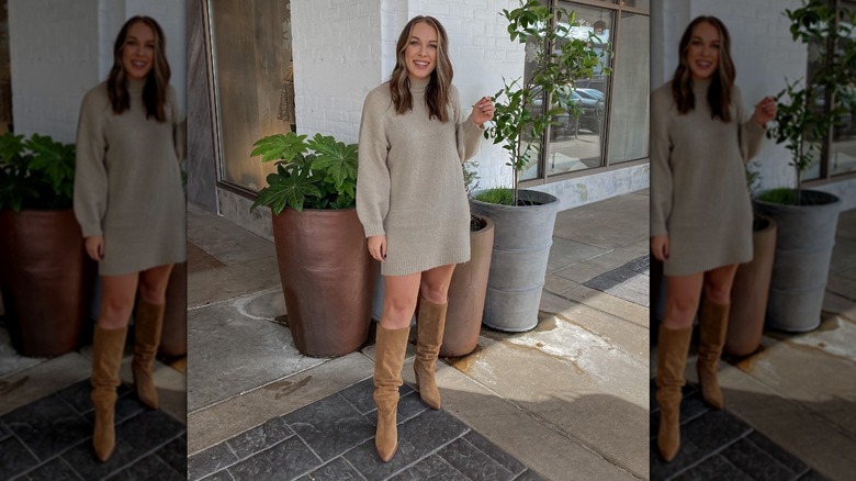 Mini sweater dress and boots