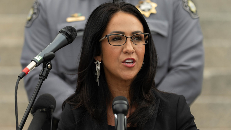 Lauren Boebert speaking at a political event