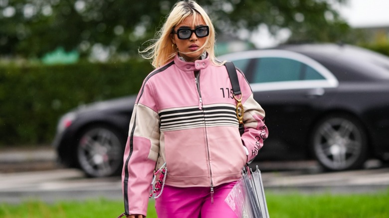 woman wearing racing jacket