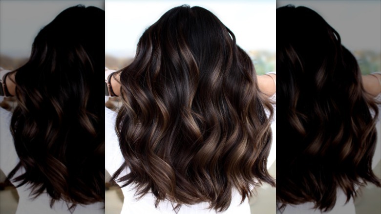 woman with black leather with brown highlights