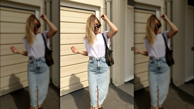 White tee and denim midi