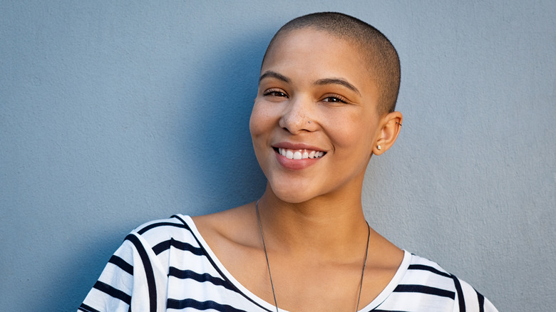 Beautiful woman with shaved head 