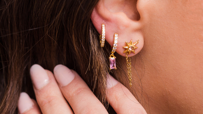 woman with earlobe piercings