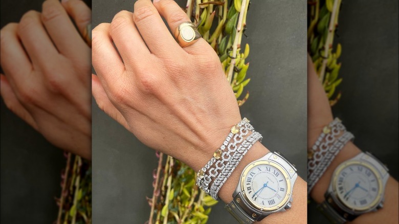 Woman wearing mixed metals