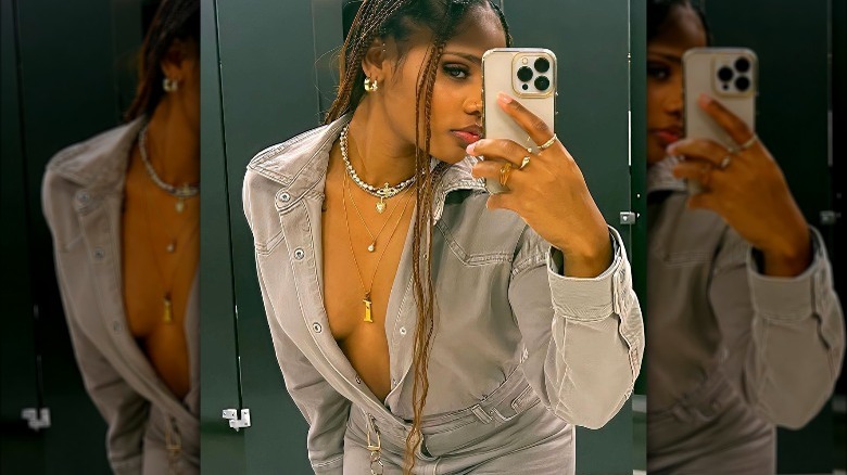 Woman wearing mixed metals