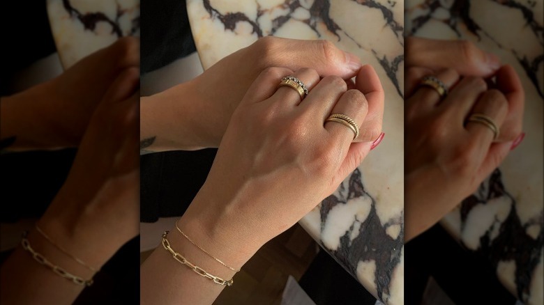 Woman wearing mixed metals