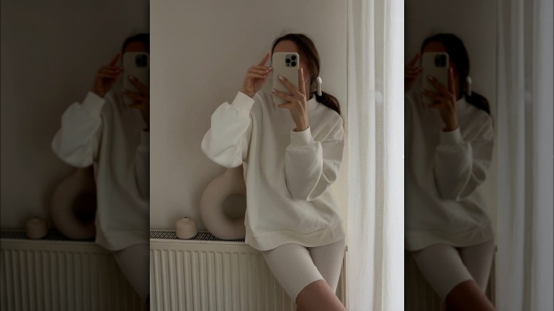 woman in cream lounge set