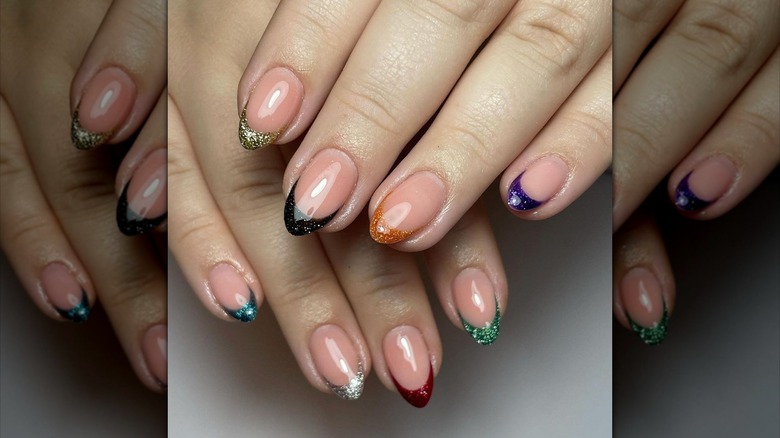 multicolored glitter french tips