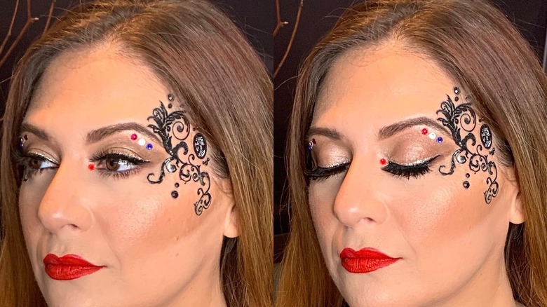 Woman with black temporary tattoos