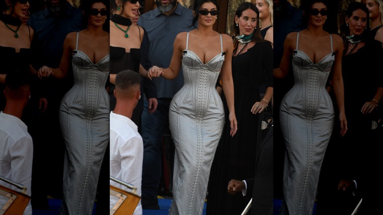 Kylie Jenner wearing an unflattering silver dress that was too close to white at Jeff Bezos' wedding
