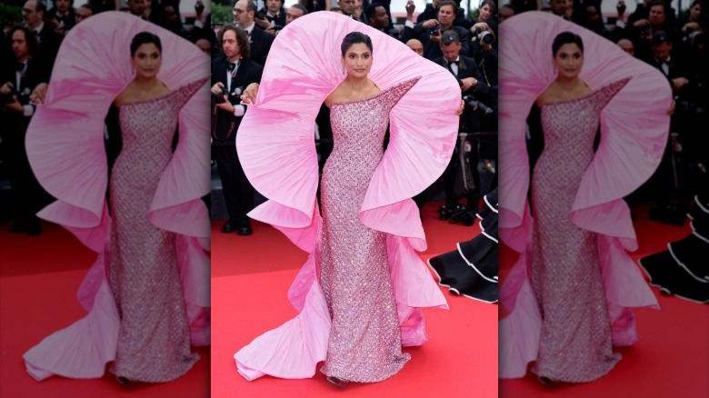 Farhana Bodi posed on the red carpet in Cannes in a pink dress