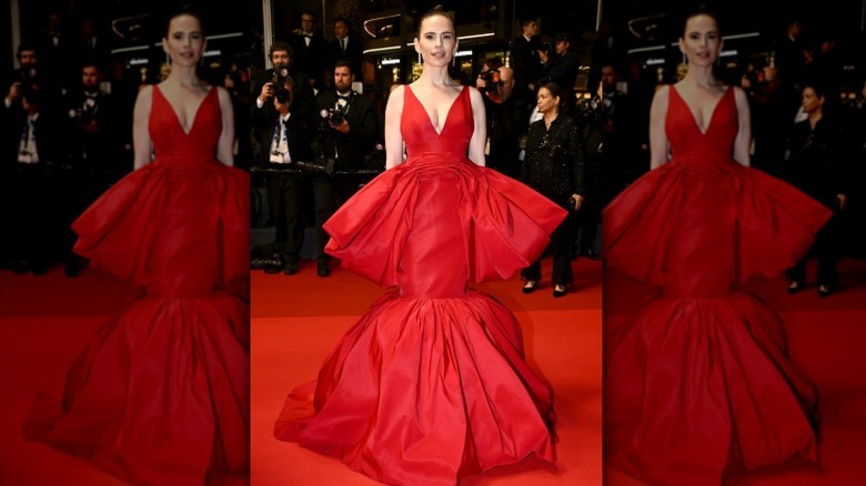 Hayley Atwell blended in with the Cannes red carpet while wearing a red dress