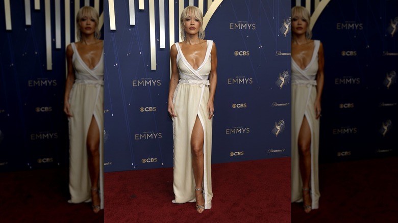 Rita Ora walks the Emmy red carpet