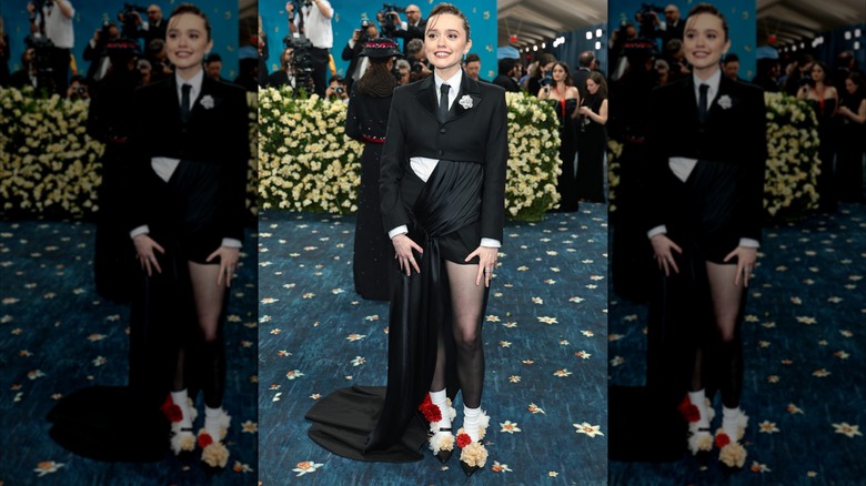 Aimee Lou Wood wearing a menswear-inspired outfit at the 2025 Met Gala