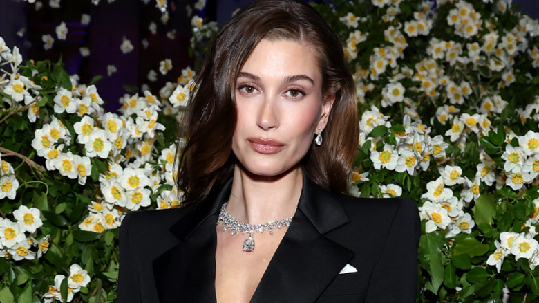 Hailey Bieber wearing a black blazer at the 2025 Met Gala
