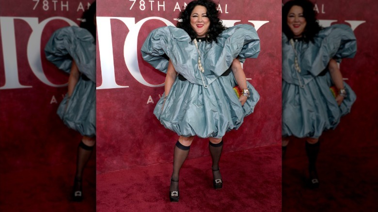 Ashley Longshore arrives at the 2025 Tony Awards in a blue outfit