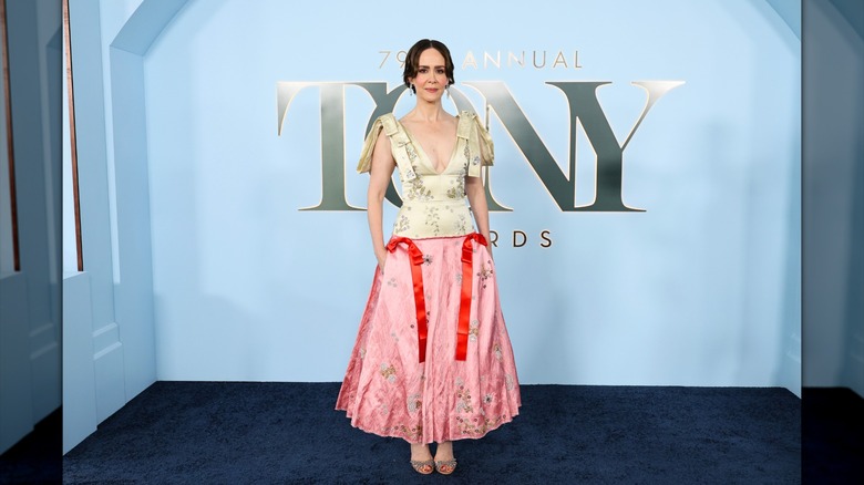 Sarah Paulson wearing a rough, unironed dress at the 2026 Tony Awards