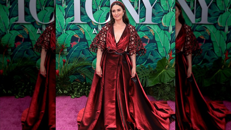 Sara Bareilles in a red gown at the 2023 Tonys