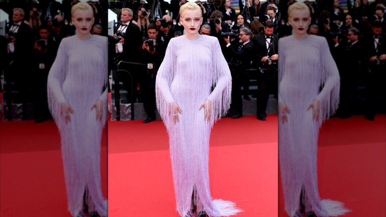 Julia Garner wearing a boring outfit at the May 2025 Cannes Film Festival red carpet