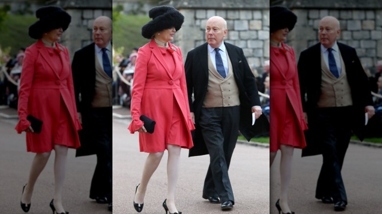 Emma Joy Kitchener arrives at Princess Eugenie's wedding with Julian Fellowes