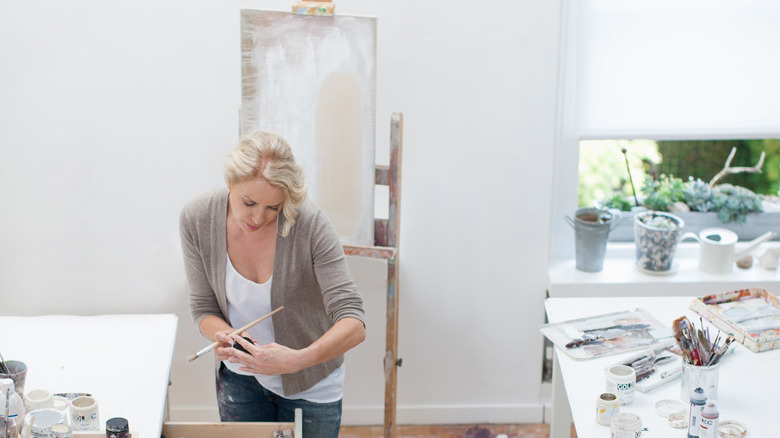 Blonde artist working