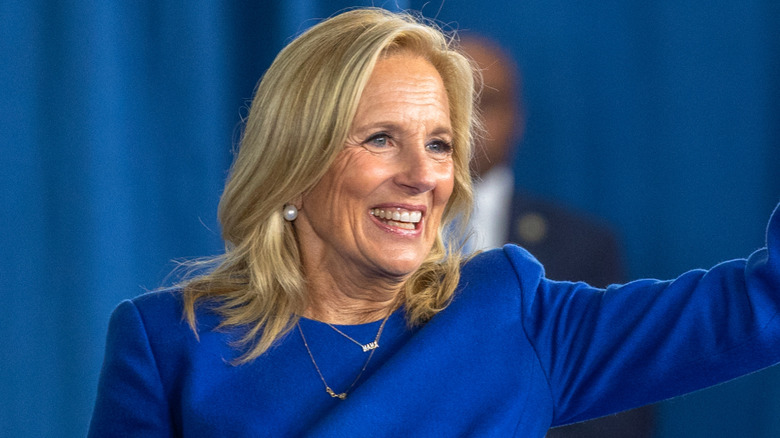 Jill Biden waves to a crowd