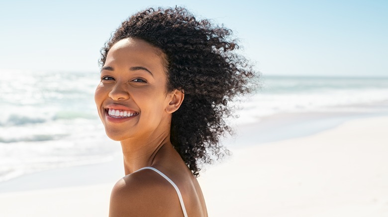 happy woman on beach 