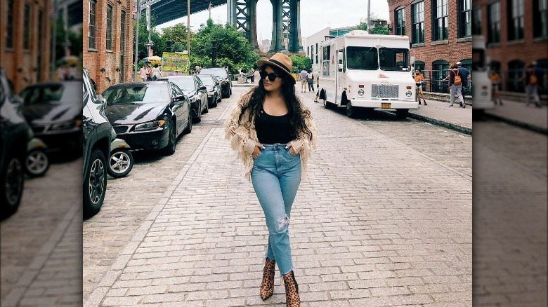 wearing cheetah print ankle boots