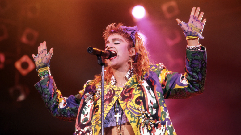 Madonna performing on stage in the '80s