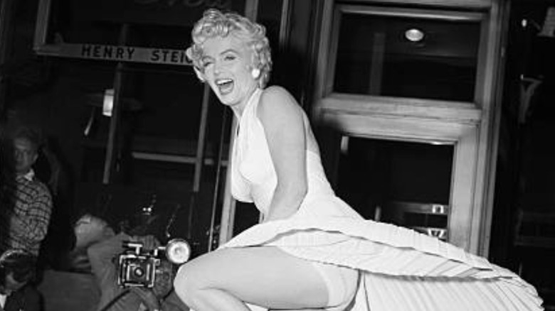 Marilyn Monroe's iconic white dress blown upward for "The Seven Year Itch."