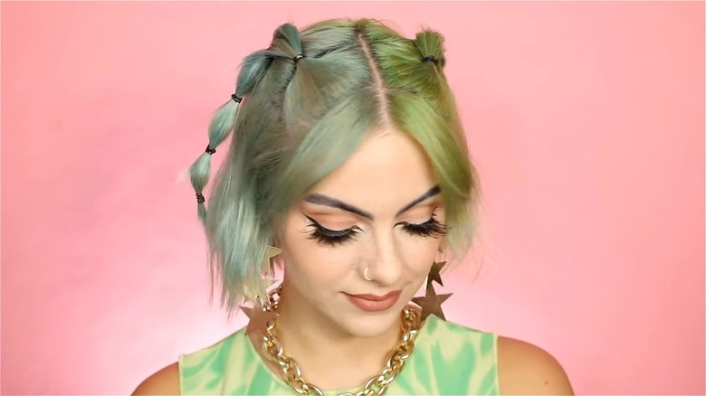 woman with two bubble braids