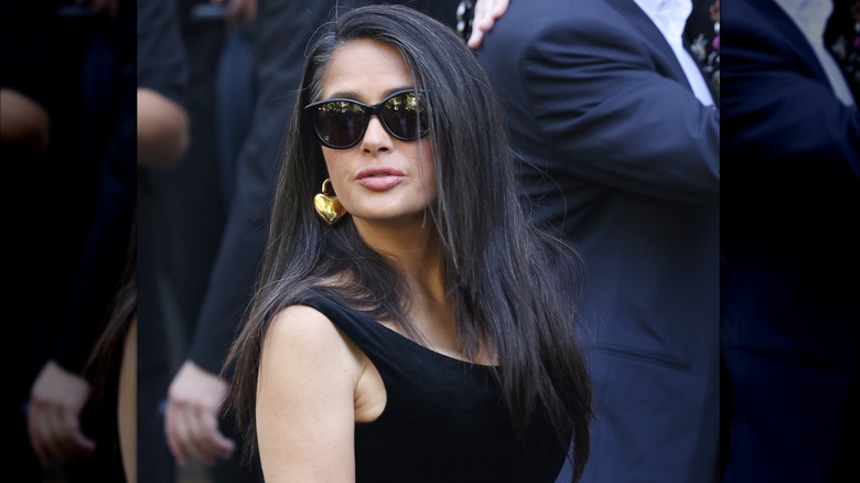 Salma Hayek at the Balenciaga Haute Couture fall/winter show during Paris Fashion Week in July 2025