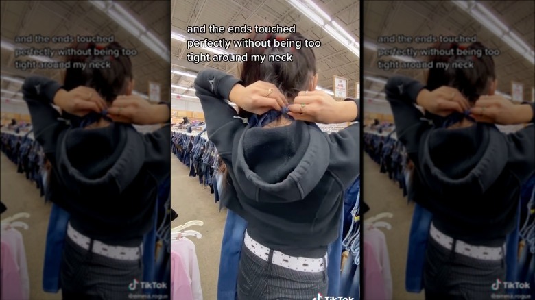 Jeans wrapped around neck